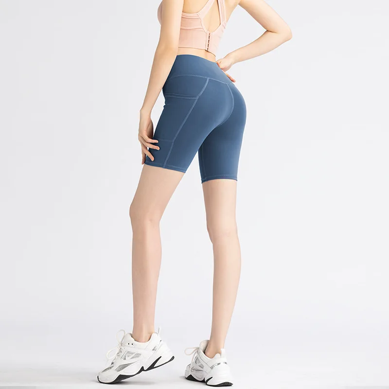 

Peach High Waist Seamless Sports Shorts Women Yoga Shorts Fitness Gym Hip Mesh Side Pocket Shorts Cycling Fast-dry Running