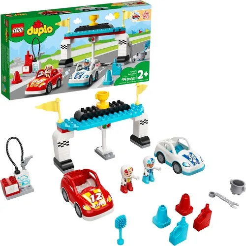 Оригинальный гоночный автомобиль LEGO Duplo 10947, крутой игровой набор для детей, 44 шт. для детей в возрасте 2 + младенец, фигурки водителей, модель ...