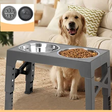 Pets Bowls Dog Double Bowls Stainless Stand Adjustable Height Pet Feeding Dish Bowl Big Dog Elevated Food Water Feeders For Dogs 