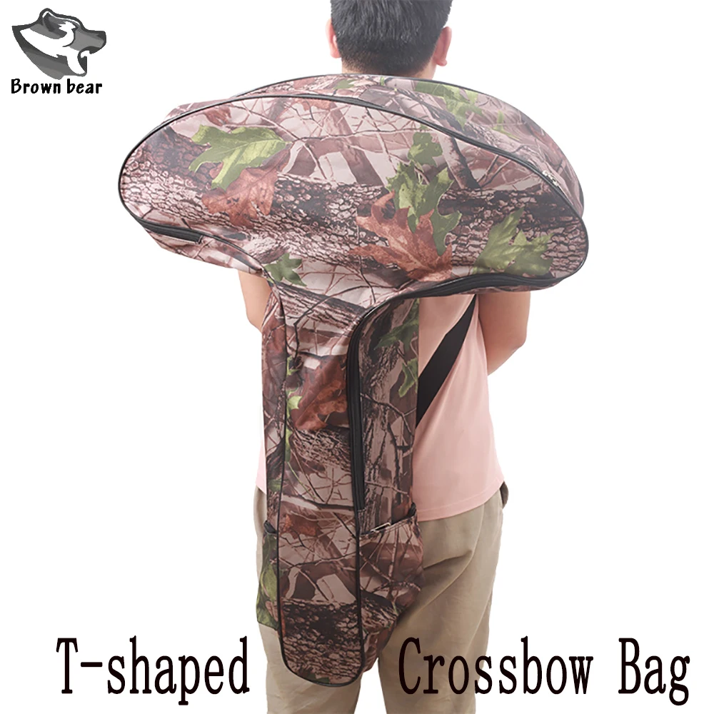 Archery Camouflage T-shaped Crossbow Bag Carry Handle Bow Case Shoulder Backpack Storage Pouch with Zipper for Hunting Shooting