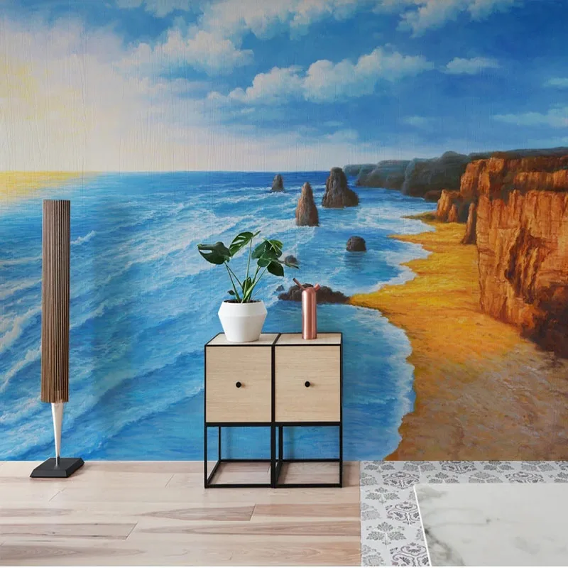 

Custom Any Size Mural 3D Sunshine Sea Canyon Oil Painting Art Background Mural Wallpaper For Bedroom Walls Papel De Parede