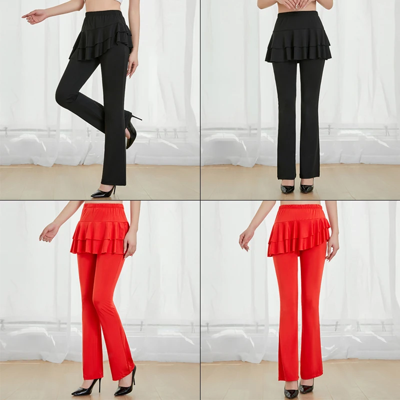 Женские брюки для латинских танцев цельные юбки с рюшами танцевальные бальных