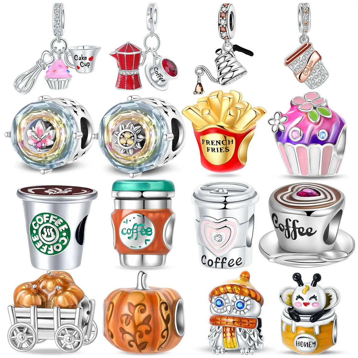 Стерлингового серебра 925 пробы кофейная чашка тыквенная тележка серия подвеска