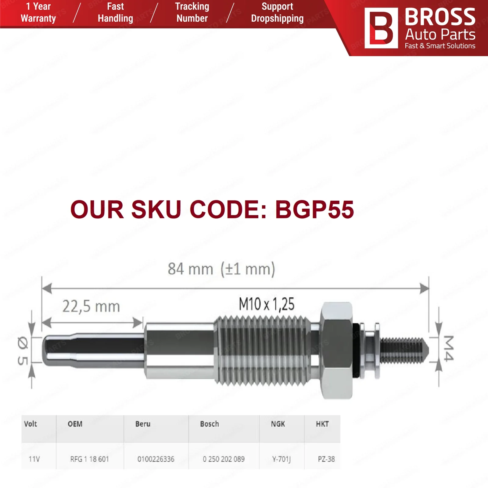 Автозапчасти Bross BGP55 1 шт. нагреватель светящиеся заглушки GJ1302MA 010 22 336 для Ford Mazda Kia Suzuki 2 0 5 7 Сделано в