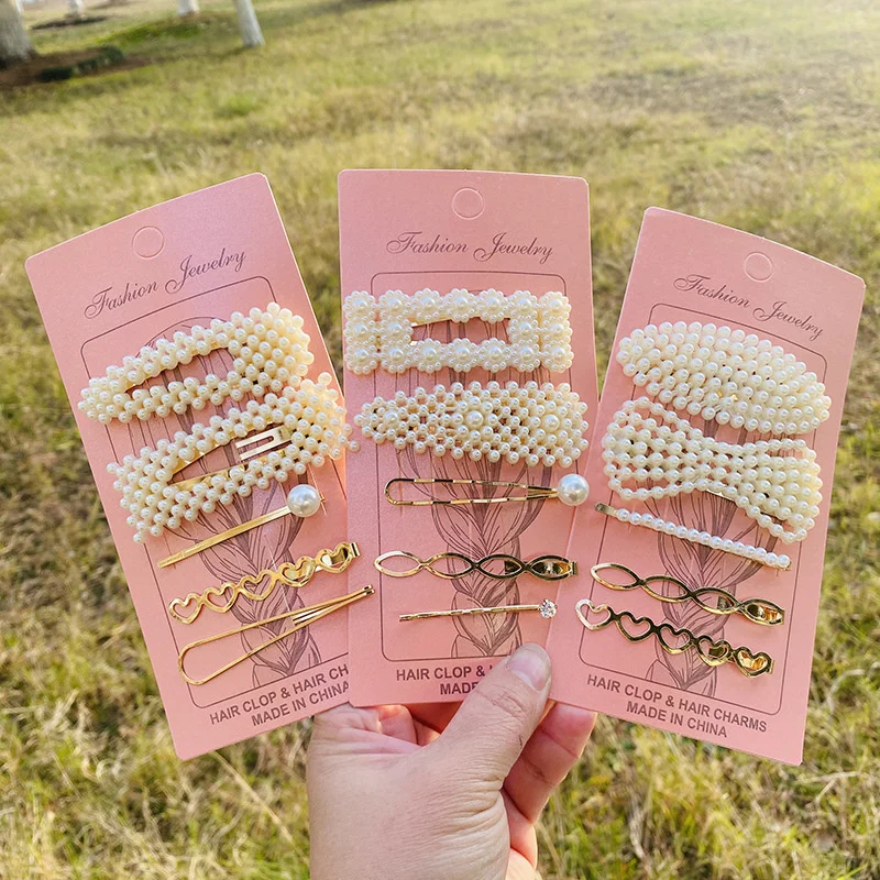 

Заколки для волос с жемчугом и цветами женские, Акриловые зажимы для волос, аксессуары для волос для девушек, геометрические заколки, ювелир...