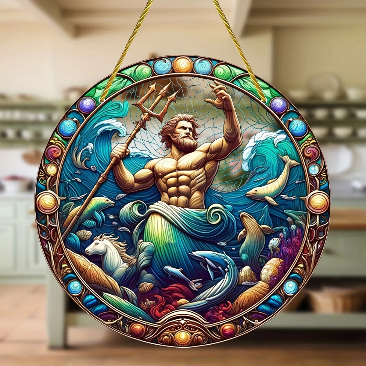 Витражное окно Trident Poseidon в стиле круглая акриловая зеркальная Подвеска для всех