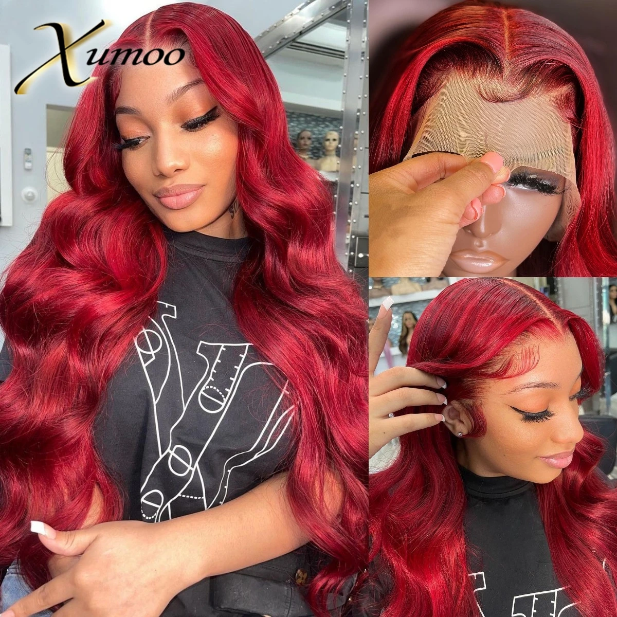 Xumoo Red Color 13x6 Transparent Lace Front Wig Body Wave Wigs For Women 613 Colored 13x4 Lace Front Human Hair Pre Plucked