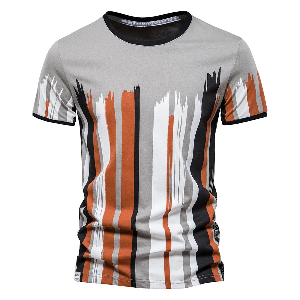 

New Cotton Vertical Stripes Casual Printing Half Sleeve Men's T-shirt