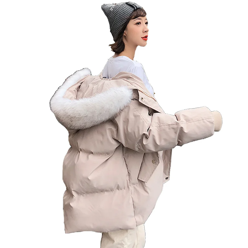 2023 New Cotton-padded Clothes Mid-length Winter Jacket Female Thick Warm Bomber Jackets Fashion Women Loose Padded Coats Black