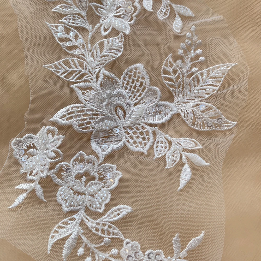 1 пара 41*18 см белые бусины с блестками красивые свадебные кружевные аппликации