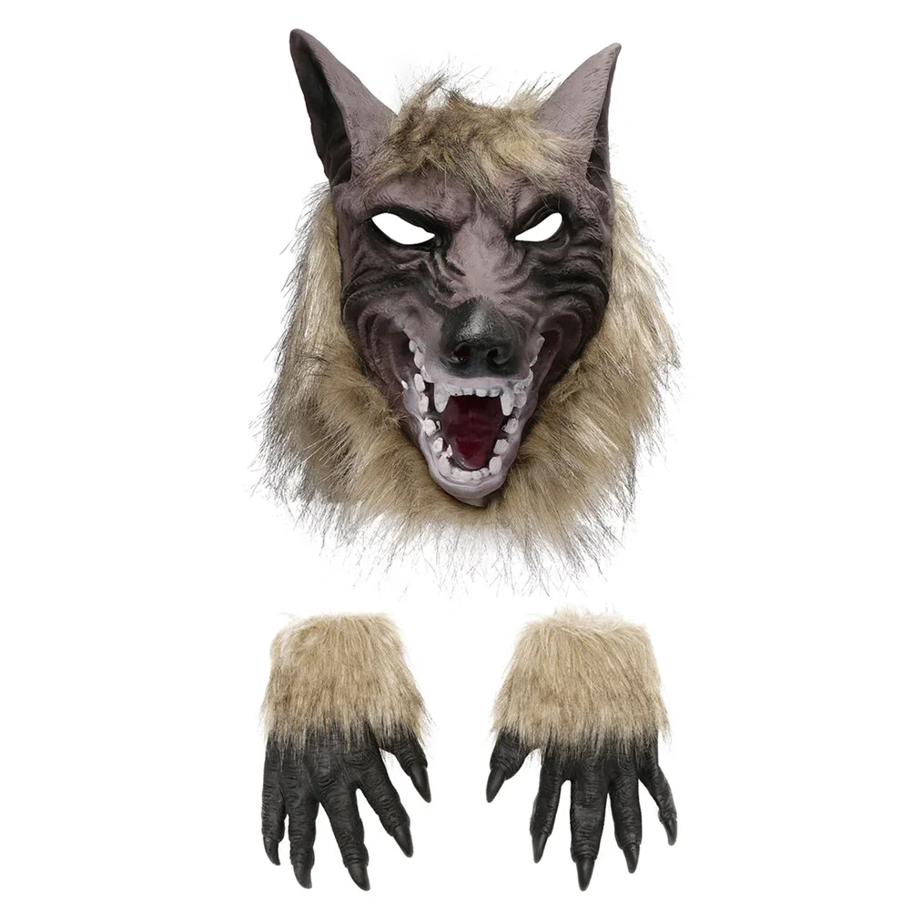 

Mask Halloween Cosplay Wolf Head Kids Human Scary Horror Vinyl Child Gloves Claws