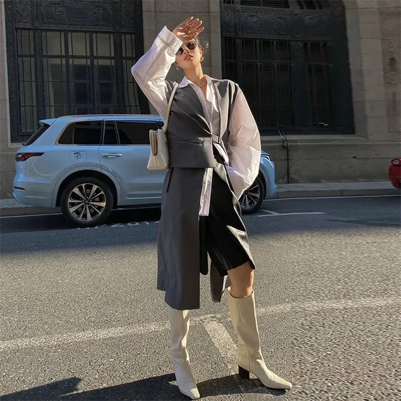 Длинный костюм жилет Женская куртка кардиган уличная одежда модный