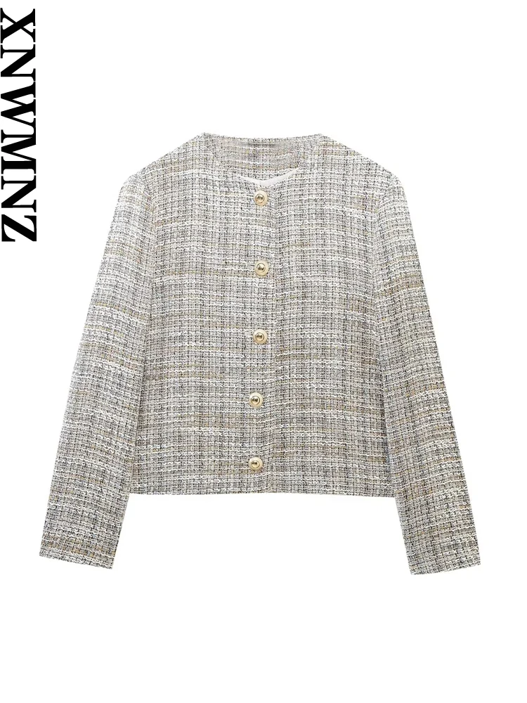 

XNWMNZ 2023 Women fashion button texture blazer Woman retro lapel long-sleeved jacket coat female chic suit
