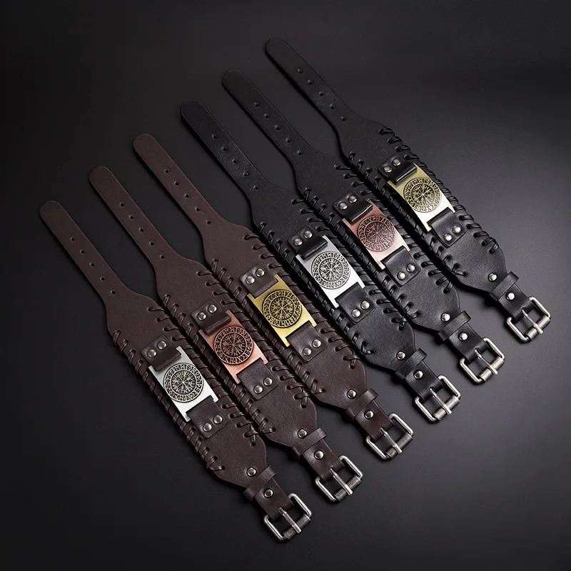 Simple Retro Nordic Men's Jewelry Viking Leather Bracelet for Men Odin Logo Lunawen Bracelet
