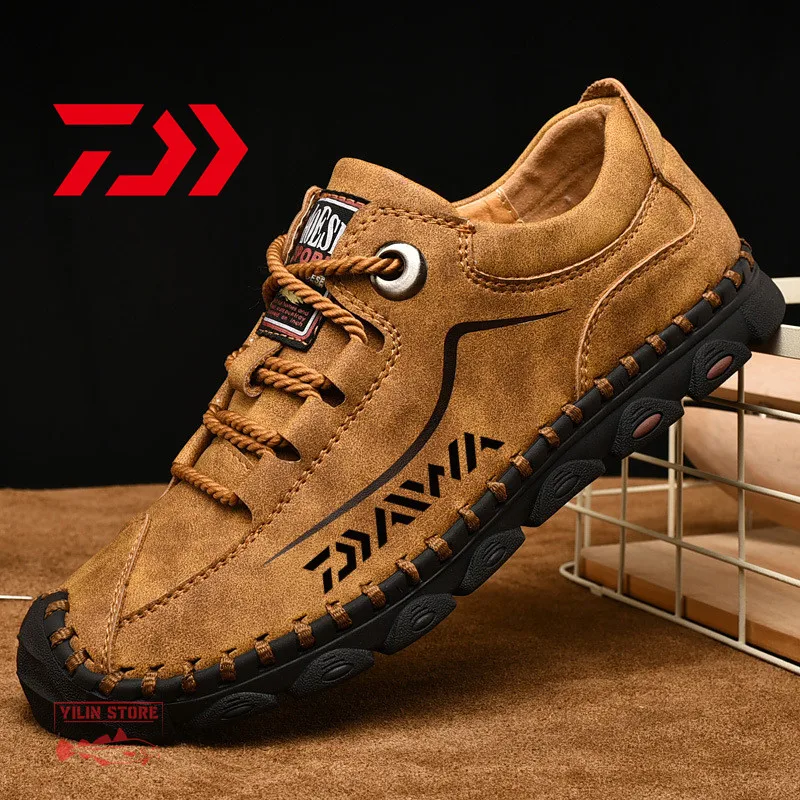 

2023 Daiwa Men Fishing Shoes Wear-resistant Leather Shoes Outdoor Trekking Climbing Shoes New Low Help Trainers Sneakers 38-46