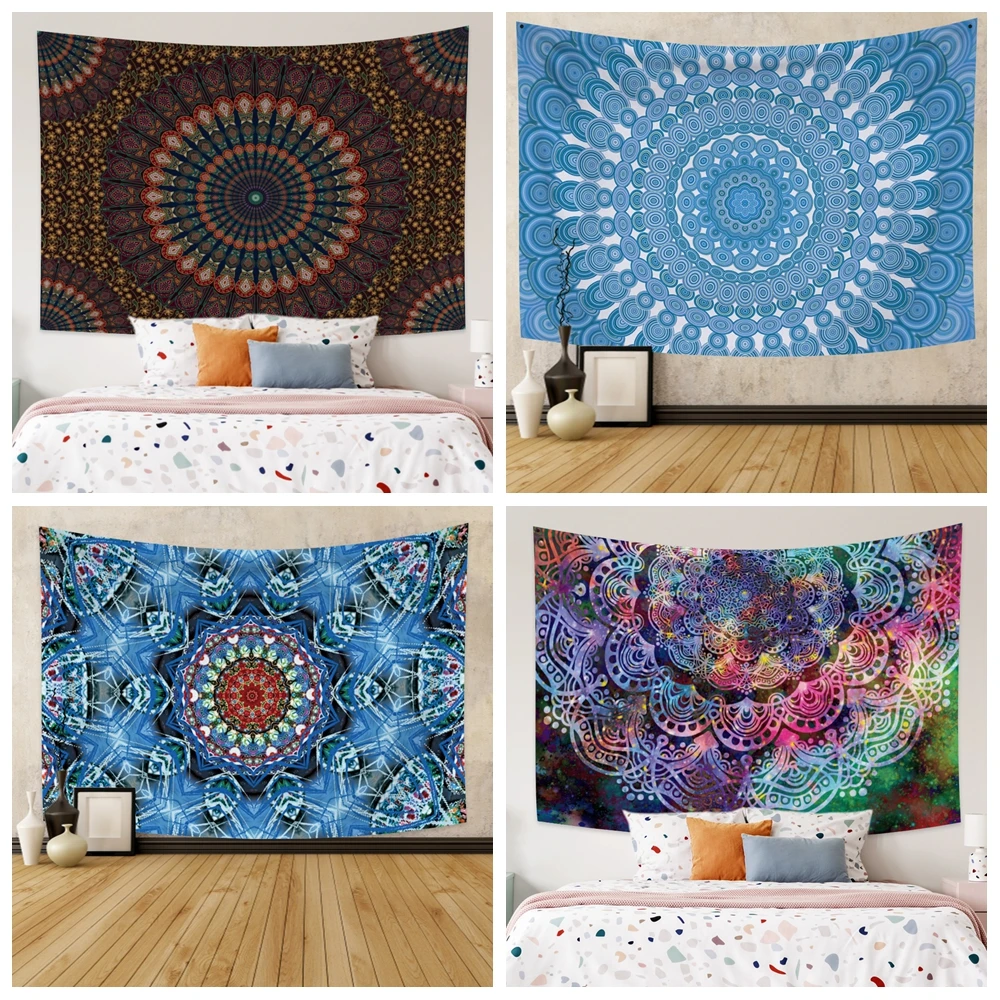 India Mandala Tapestry Wall Hanging Trippy Hippie Bohemian Psychedelic Sandy Beach Throw Rug Blanket Bedroom Living Room Decor