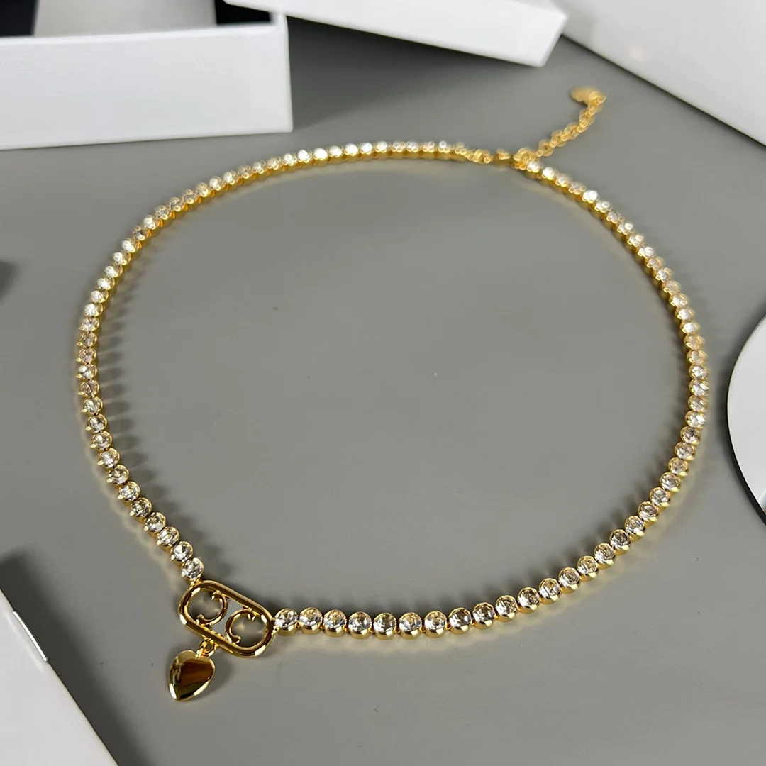 

New Luxury Crystal Heart Necklace Brand Designer Bead String Necklace For Women Banquet Accessories Fine Jewelry For Women