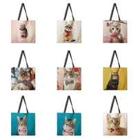 cartoon cat printing womens shoulder bag double sided printing womens handbag shopping bag foldable and reusable