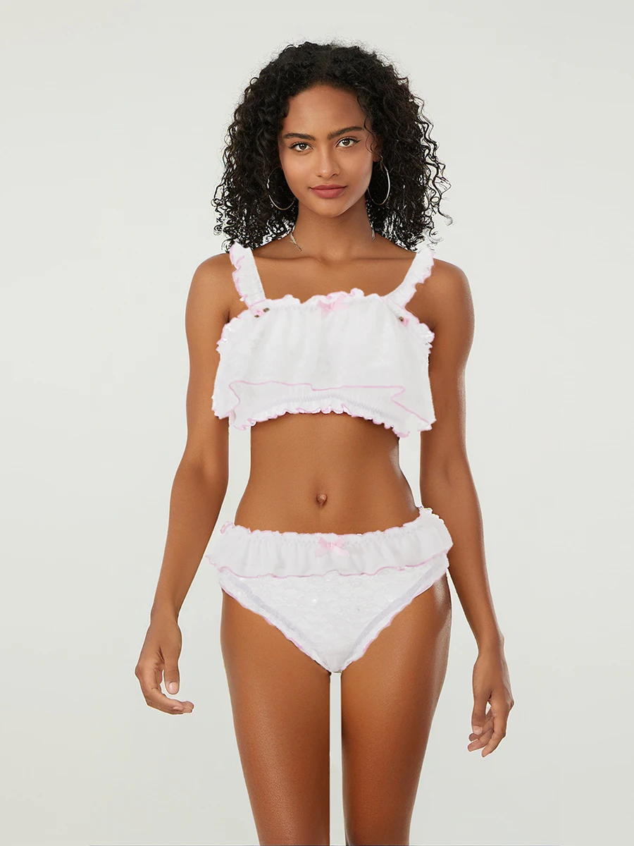 Женский комплект нижнего белья из прозрачного кружева мини-бант бюстгальтер с