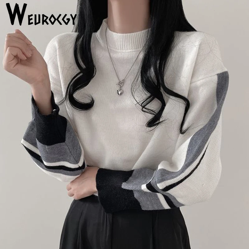 

Женский свитер в полоску, вязаный пуловер в стиле Харадзюку, Свободный Топ в стиле хип-хоп, модель Y2K в Корейском стиле на осень-зиму, 2023