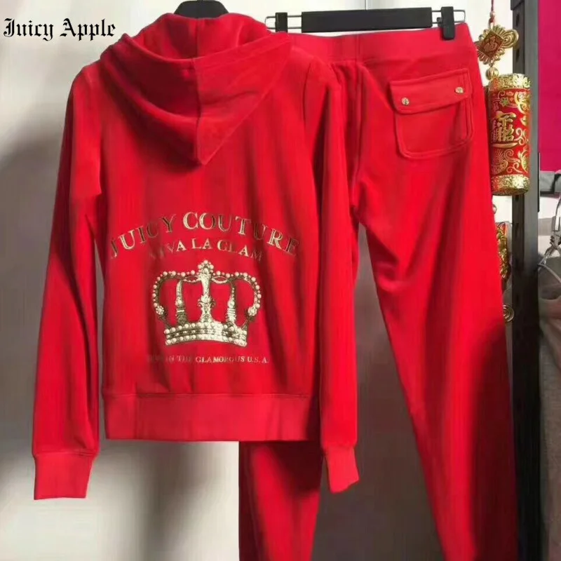 Juicy Apple Tracksuit Woman's Casual Two Piece Outfits Sportswear Long Sleeve Zipper Hoodie And Sweatpants Elegant Women's Sets
