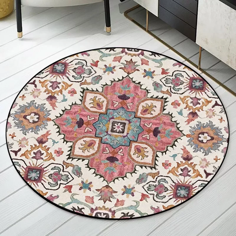 

Soft Bubble Rug for Living Room Ethnic Style Flower Pattern Round Carpet Rugs for Children Rooms Mat Mechanical Wash