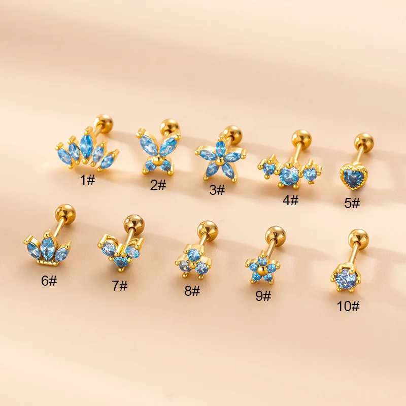 

1Piece Fashion Stainless Steel Mini Blue Zircon Cartilage Piercing Stud Earring For Women Tragus Piercing Earring Jewelry