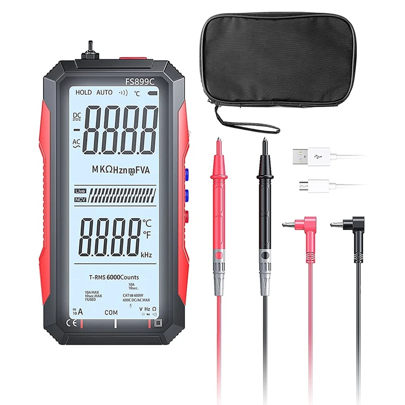 

Digital Multimeter Tester, 4.7Inch Screen Voltmeter Amp Tester Auto Ranging 6000 Counts Measures AC/DC Voltage Current