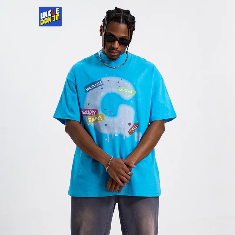 

Graphic T-shirts Dropped Shoulders Loose Version Couple T-shirt Men Clothing Casual Cotton Tees Tops