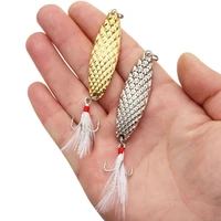 57101520g metal spinner spoon vib lures gold silver artificial bait with feather treble hook trout pike bass fishing tackle