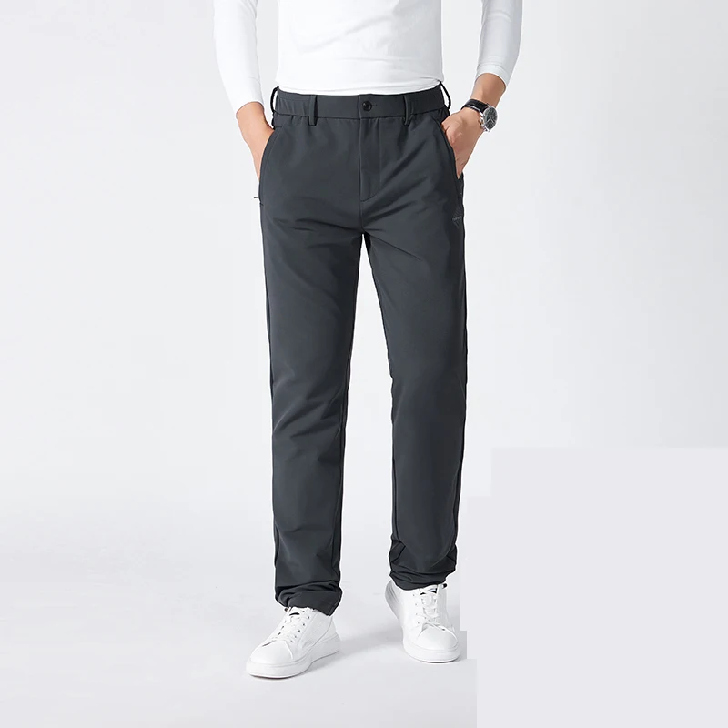 

Осенне-зимняя мужская одежда, эластичные повседневные однотонные брюки, мягкие прямые деловые черные брюки средней длины с защитой от морщин для мужчин