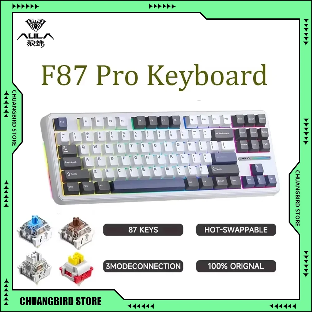 Механическая клавиатура AULA F87 Pro трехрежимная RGB-подсветка горячий серый