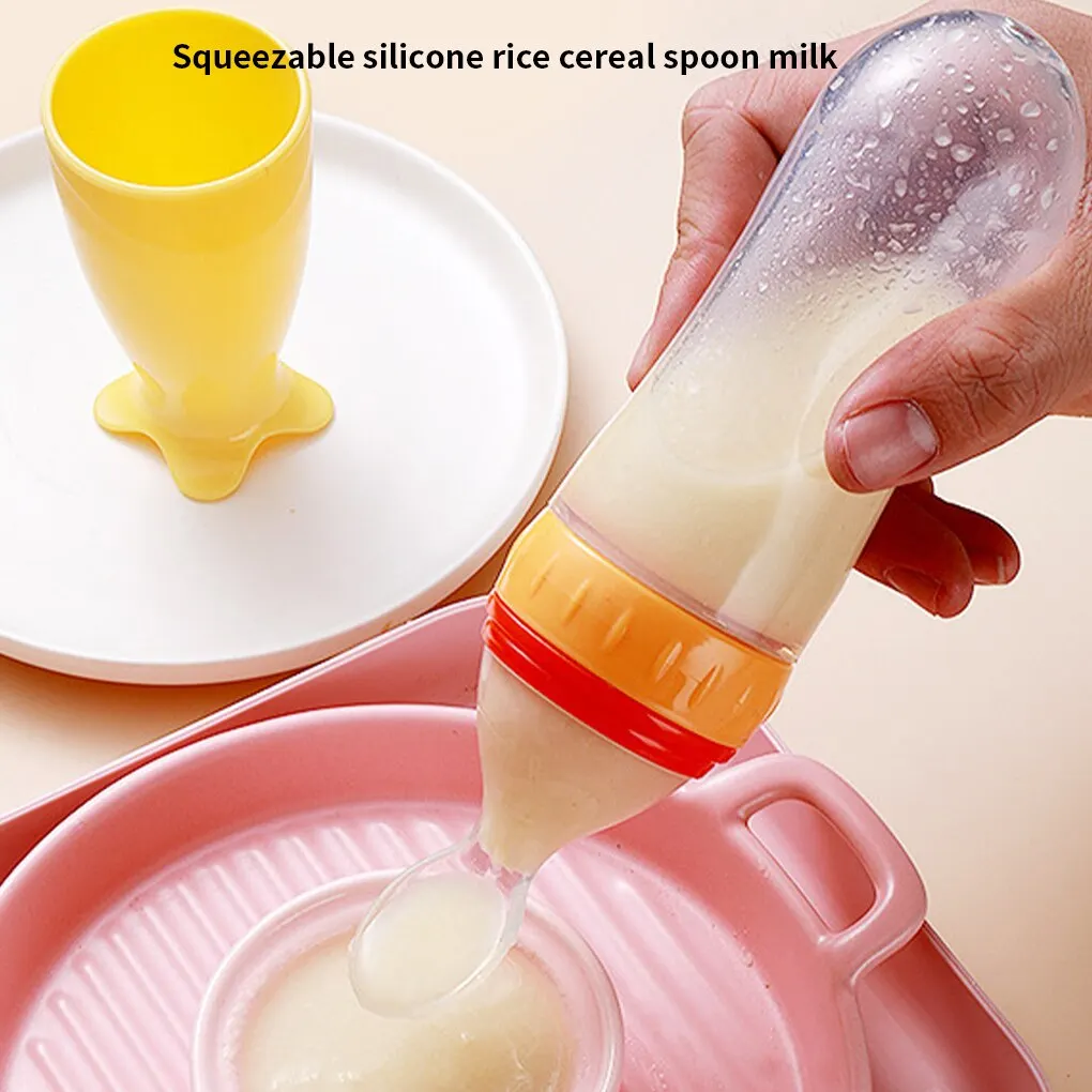 

Squeezing Baby Feeding Bottle Silicone Newborn Baby Training Rice Spoon Infant Cereal Food Supplement Feeder Safe Tableware Tool