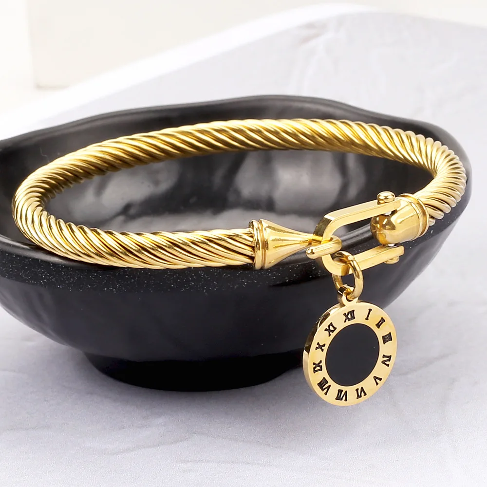 

MSX Fashion Gold Plating Stainless Steel Bangles Bracelets Vintage Love Roman Numerals Wristband Bracelets Bangles For Men Women