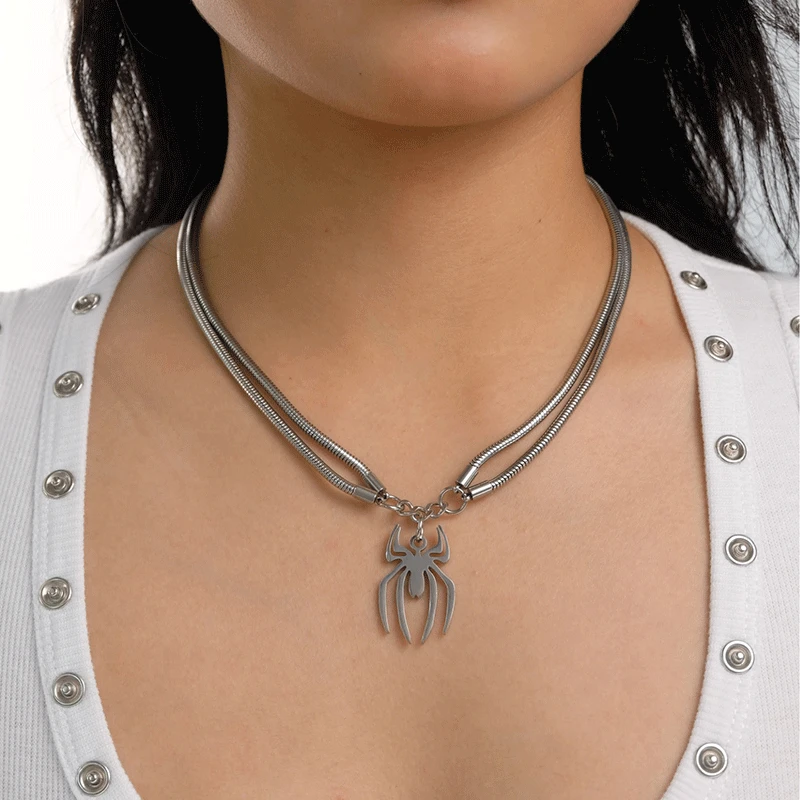 

Многослойная стальная подвеска в виде паука ожерелье для женщин Модные Винтажные ожерелья в стиле INS змеиная цепочка Рок Панк ювелирные изделия аксессуары