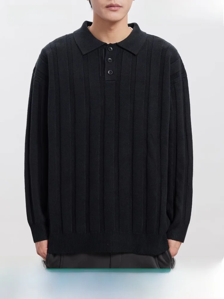 Жаккардовый высококачественный повседневный пуловер с лацканами мужской свитер