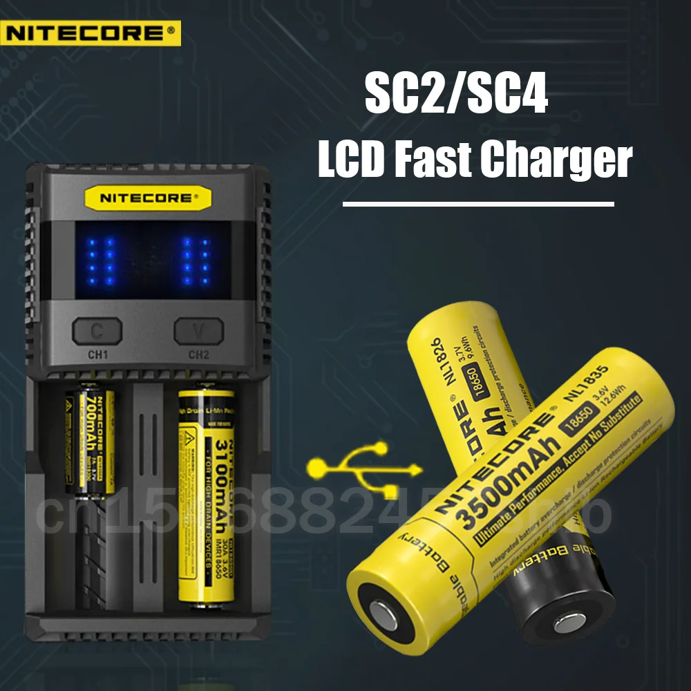 Оригинальное интеллектуальное зарядное устройство Nitecore SC4 SC2 с быстрой зарядкой