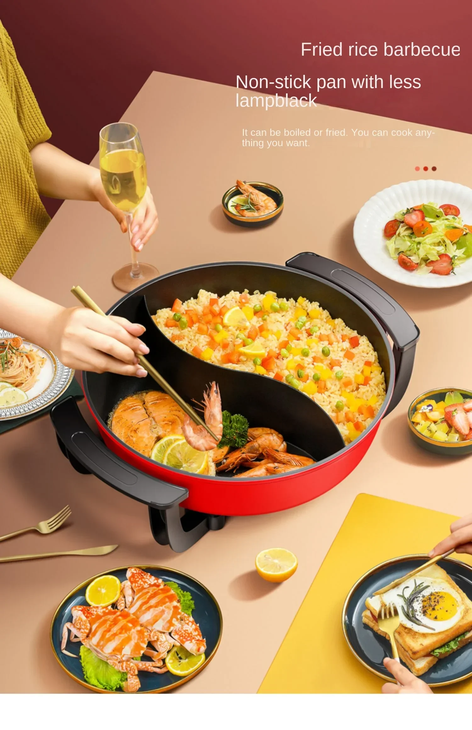 220V Changhong Electric Hot Pot - Non-Stick Pan and Temperature Control for Safe Healthy Cooking