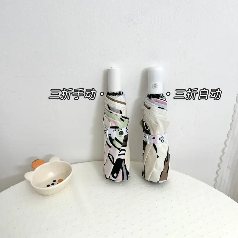 Kawaii Labubu Monster мультфильм автоматический портативный зонт от солнца