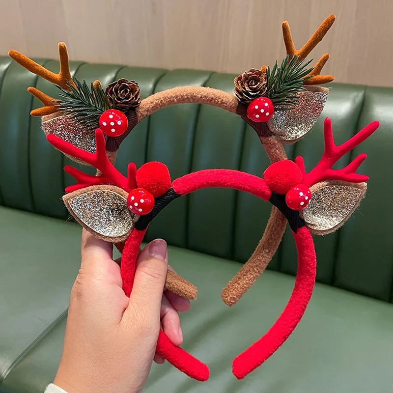 

2Pcs Creative Christmas Reindeer Antlers Bell Headband Cute Deer Hair Hoop for Women Girls Cosplay Party Hair Accessories