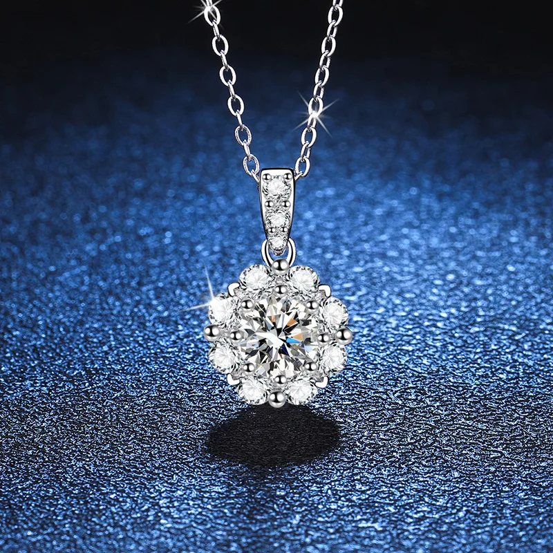 

1Ct 925 Silver High-quality Moissanite diamond Pendant Full row Zircon Inset Sun Flower Necklace Banquet Fine Jewelry Gift