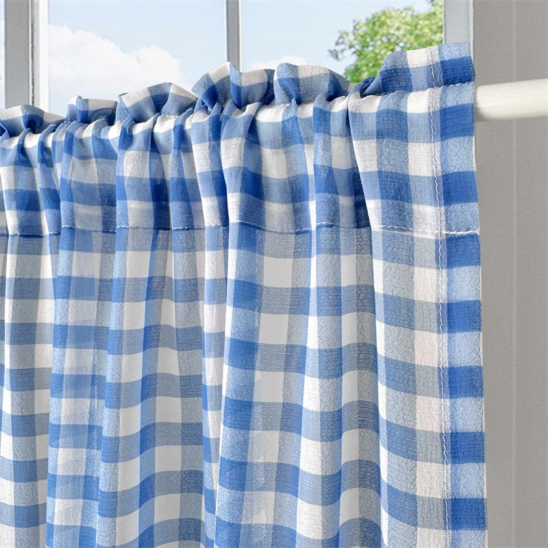 Сетчатая кружевная занавеска в синюю полоску с вышивкой Короткая для балкона