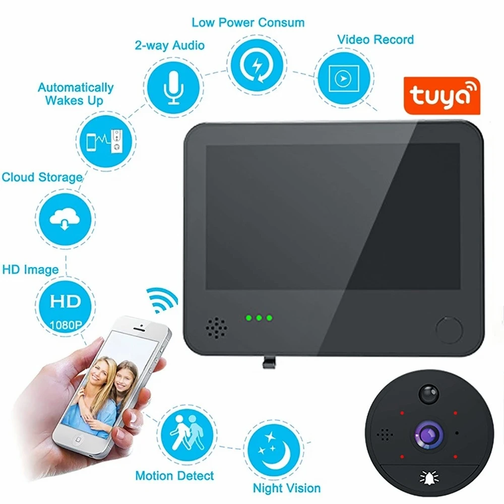 Беспроводной видеодомофон с Wi-Fi для дома дверной звонок камерой 1080P монитор Tuya