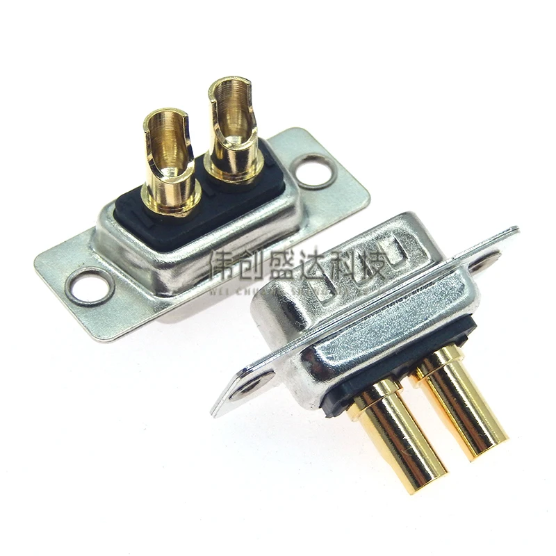 Фото 1 шт. 2W2 2V2 30A 2-контактный позолоченный высокотоковый разъем D-SUB (штекер/гнездо), адаптер для пайки, 2-контактный штекер/розетка, высокая мощность №3
