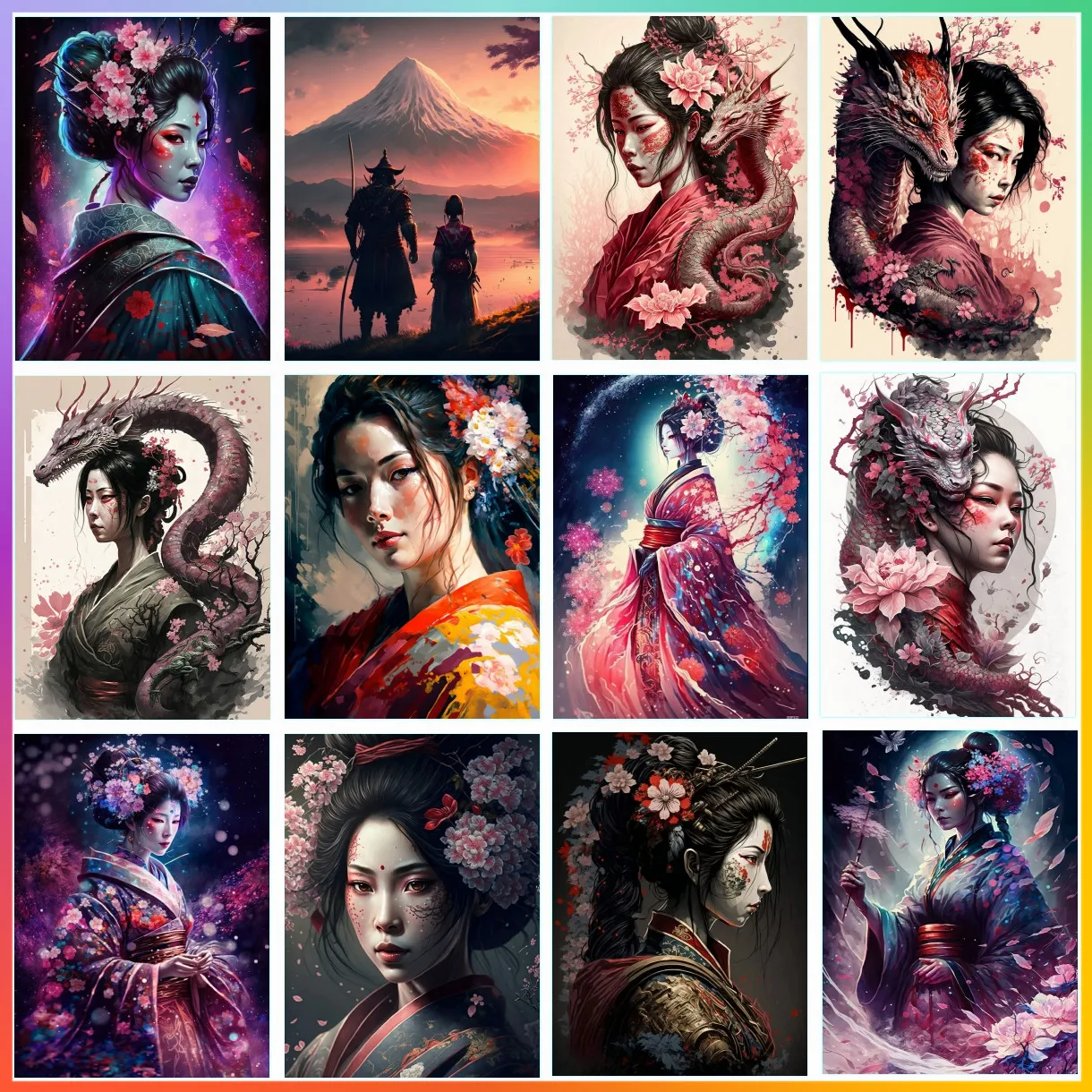 5d Diy Алмазная Живопись Гейша Женщина Набор Для Вышивки Крестом Мозаика Вышивка