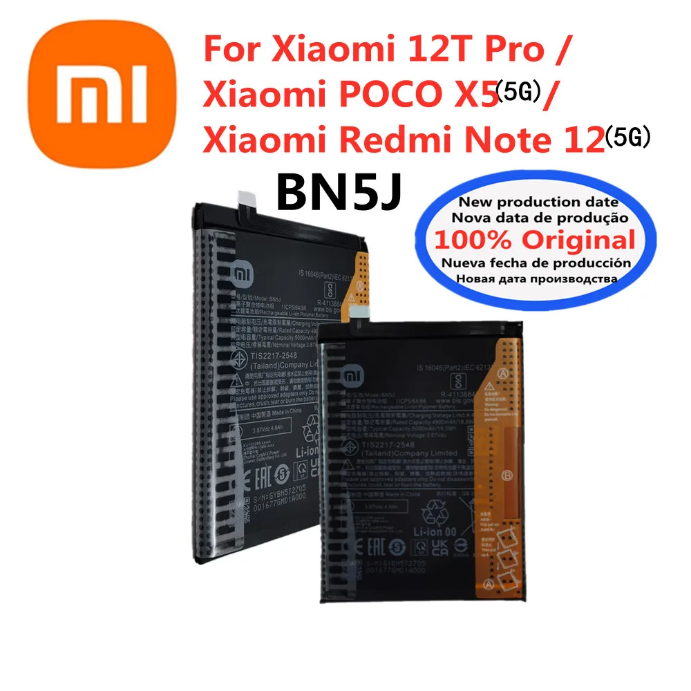 

Новый оригинальный аккумулятор BN5J для Xiaomi 12T Pro / Redmi Note 12 5G / POCO X5 5G 5000 мАч аккумулятор для телефона + номер для отслеживания
