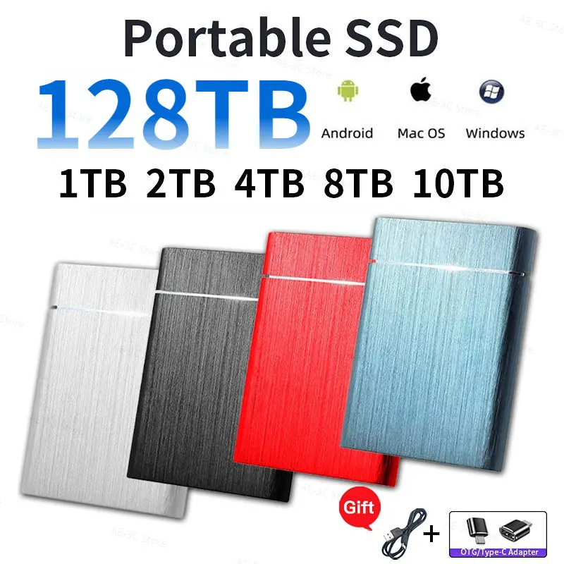 

External Hard Drive USB 3.1 Type-C 128TB 64TB 32TB Flash Portable SSD Hard Disks For Laptop Computer Notebook Storage Devices