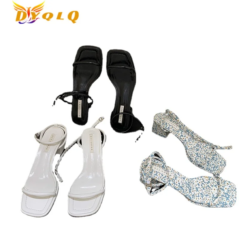 

2022 New Women Sandals Square Heel Narrow Band Back Strap Summer Gladiator Shoes Ladies Casual Summer Beach Pumps