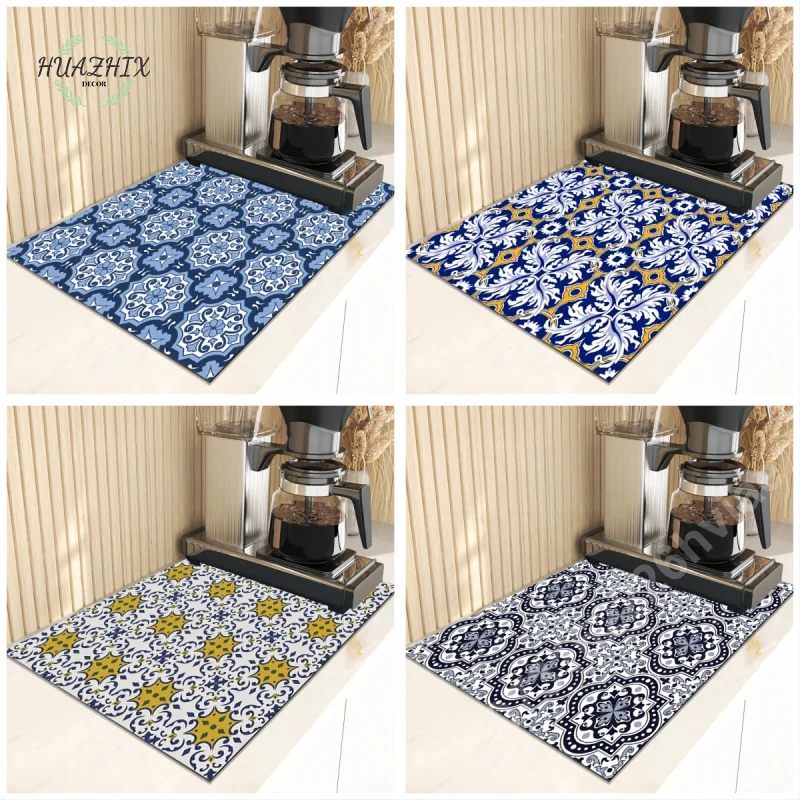 

Geometric Pattern Printing Kitchen Waterproof Drain Pad Super Absorbent Dish Drying Mat Anti-Slip Anti-Bacteria Home Decoration