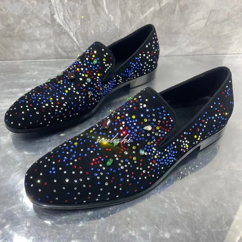 Лоферы мужские замшевые с блестками повседневные туфли круглым носком плюшевые